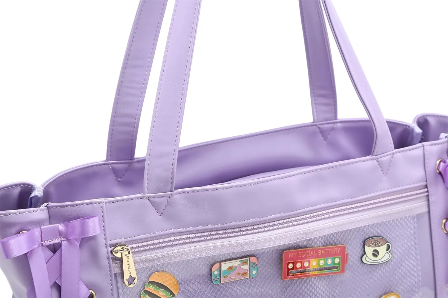 Silk Ribbon Tote Bag Ita Bag Shoulder Bag Faux Leather Kawaii Purses and Handbags with Pin Display