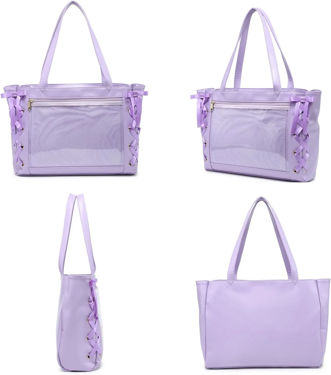 Silk Ribbon Tote Bag Ita Bag Shoulder Bag Faux Leather Kawaii Purses and Handbags with Pin Display
