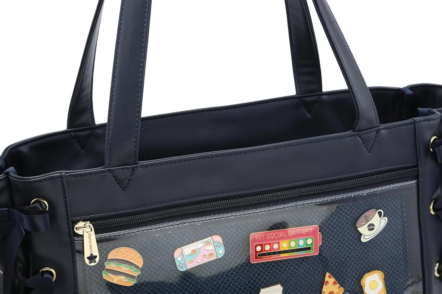 Silk Ribbon Tote Bag Ita Bag Shoulder Bag Faux Leather Kawaii Purses and Handbags with Pin Display