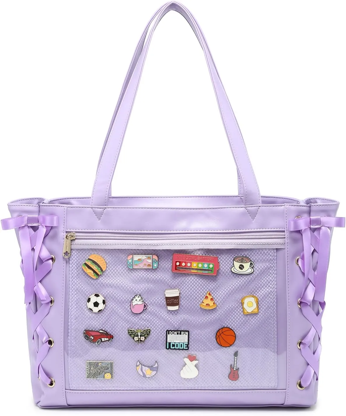 Silk Ribbon Tote Bag Ita Bag Shoulder Bag Faux Leather Kawaii Purses and Handbags with Pin Display