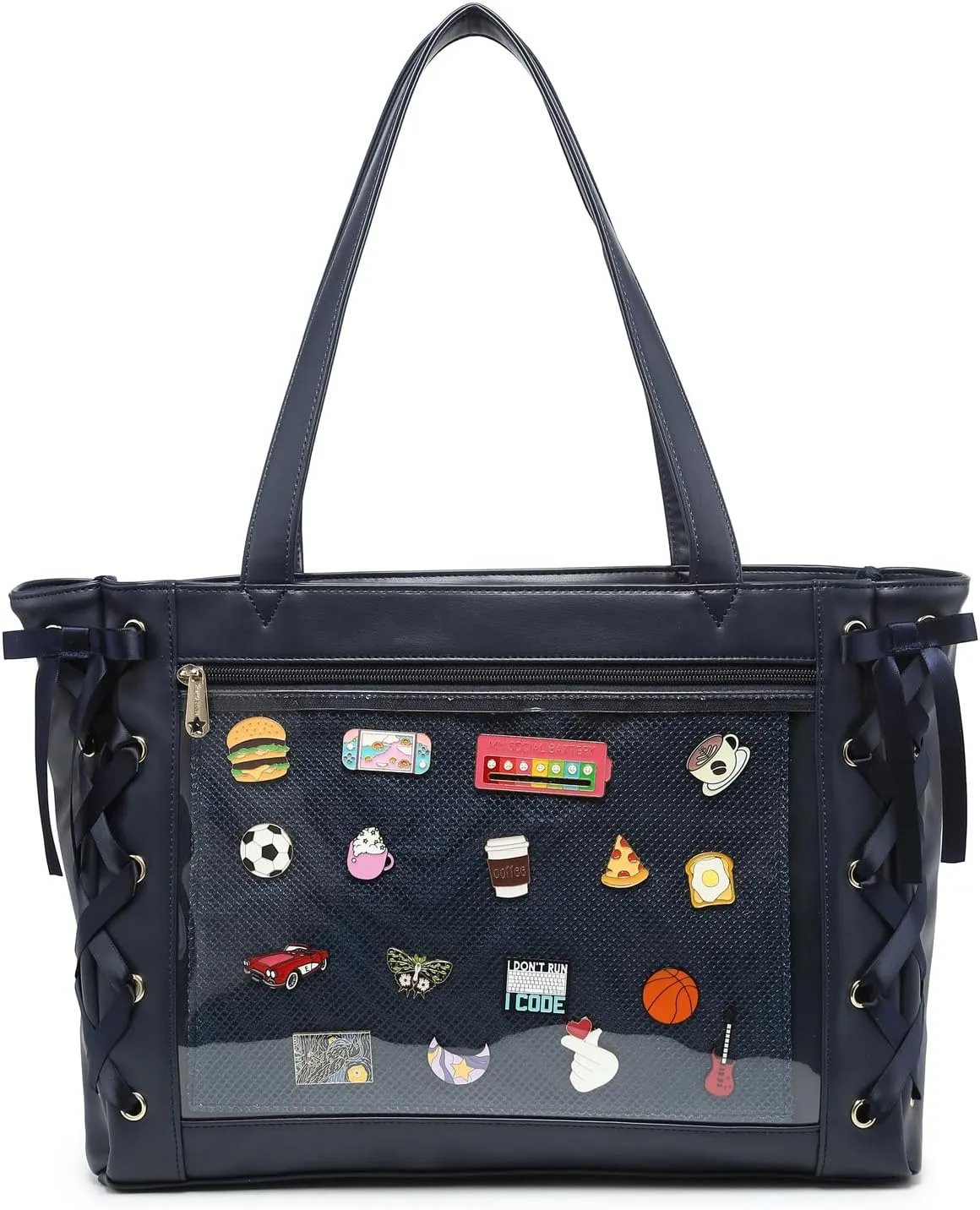 Silk Ribbon Tote Bag Ita Bag Shoulder Bag Faux Leather Kawaii Purses and Handbags with Pin Display