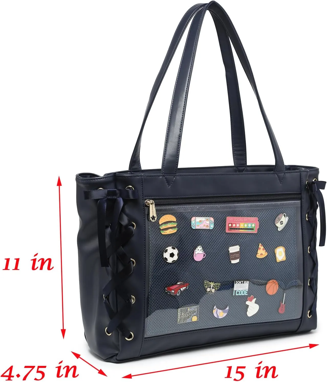 Silk Ribbon Tote Bag Ita Bag Shoulder Bag Faux Leather Kawaii Purses and Handbags with Pin Display