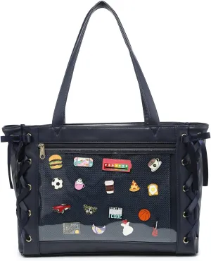 Silk Ribbon Tote Bag Ita Bag Shoulder Bag Faux Leather Kawaii Purses and Handbags with Pin Display