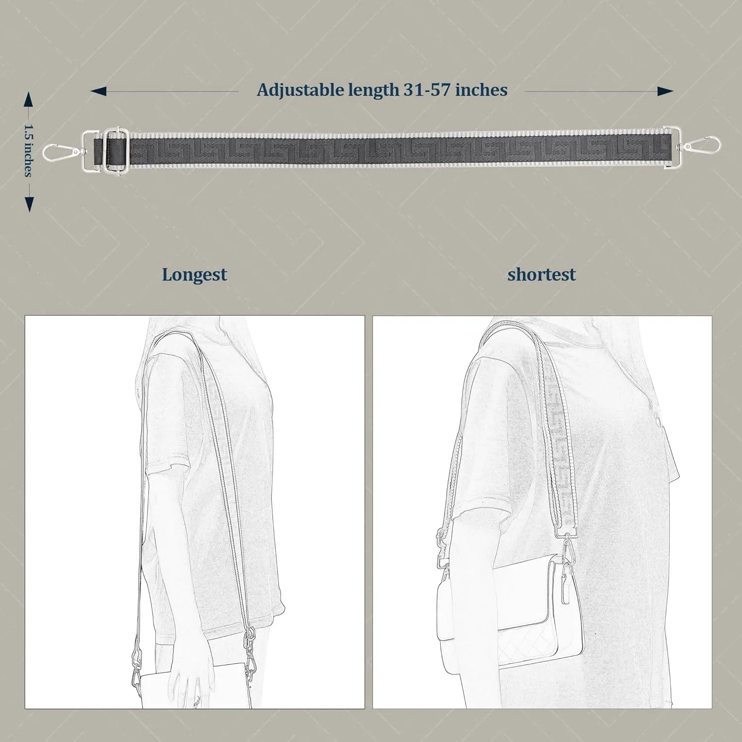 Silver Hardware Purse Strap,Replacement Crossbody Adjustable Shoulder Strap for Handbag Bag