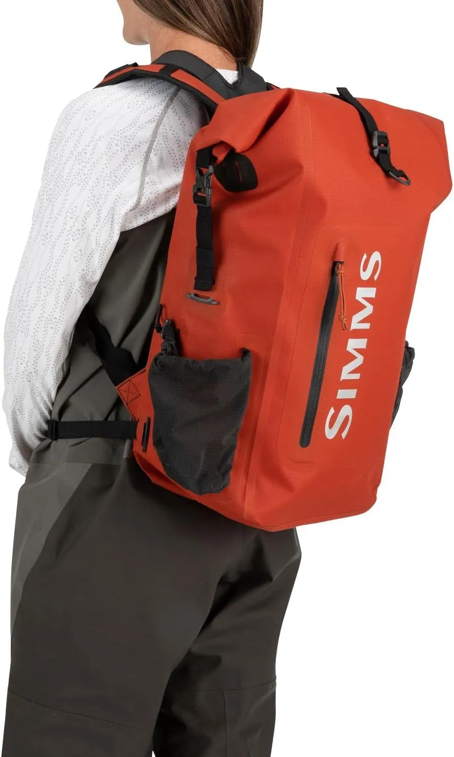 Simms Dry Creek Roll Top Backpack, Waterproof Bag, Simms Orange