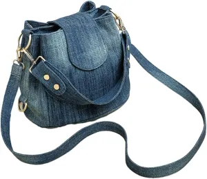 Simple Denim Bucket Shoulder Handbag Casual Retro Top-Handle Bags with Large Capacity Jean Satchel Shoulder