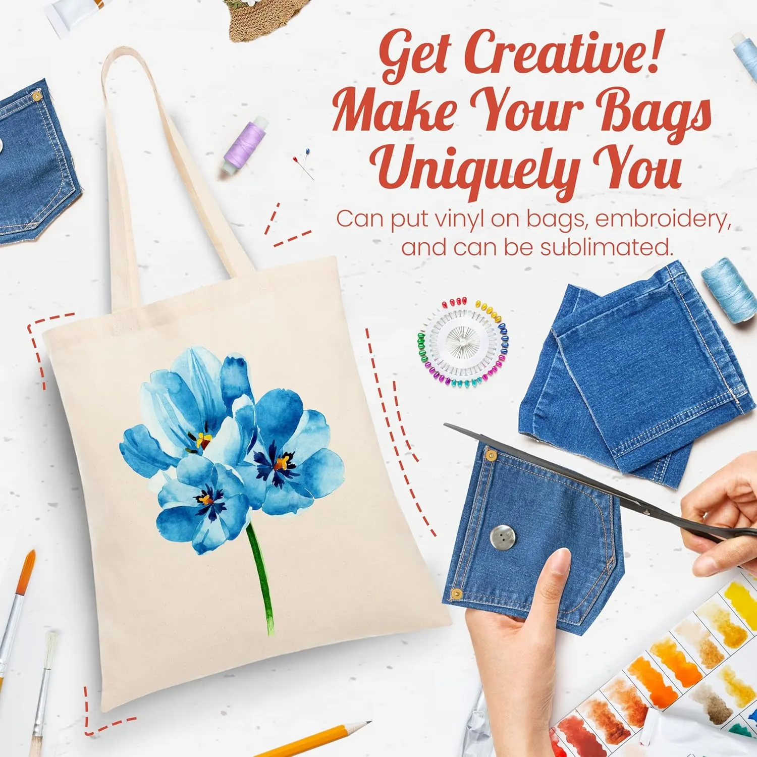 Simply Cool 10-Pack Canvas Tote Bags Bulk, Reusable Grocery Lightweight Cloth Bags for Promotion, Advertising, DIY Projects, Crafts, Painting, Embroidery