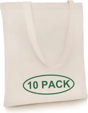 Simply Cool 10-Pack Canvas Tote Bags Bulk, Reusable Grocery Lightweight Cloth Bags for Promotion, Advertising, DIY Projects, Crafts, Painting, Embroidery