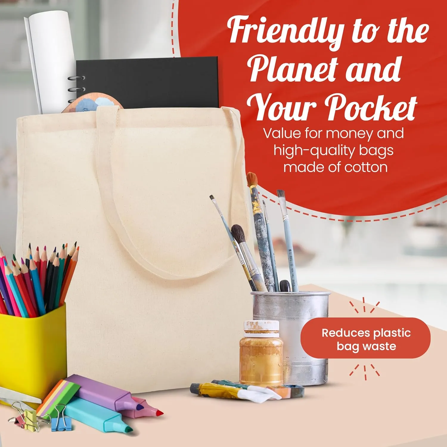 Simply Cool 10-Pack Canvas Tote Bags Bulk, Reusable Grocery Lightweight Cloth Bags for Promotion, Advertising, DIY Projects, Crafts, Painting, Embroidery