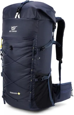 SKYSPER Hiking Backpack - 50L Roll Top Backpacking Backpack Lightweight Comfortable Breathable Camping Travel Pack for Men Women(Blue)