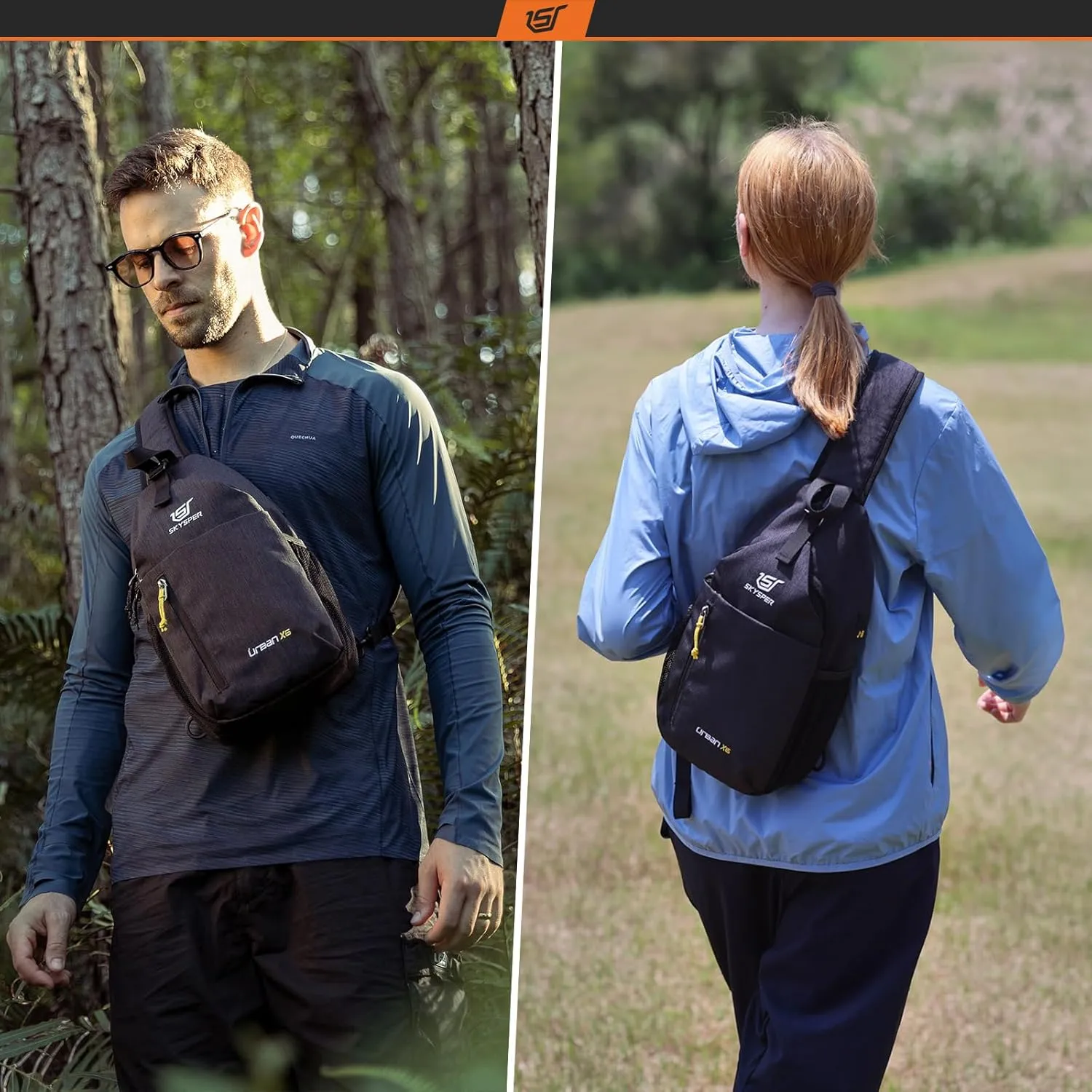SKYSPER Sling Bag Crossbody Backpack - Chest Shoulder Cross Body Bag Travel Hiking Casual Daypack for Women Men(Black)