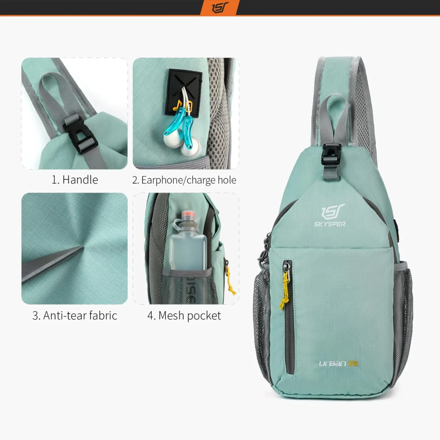 SKYSPER Sling Bag Crossbody Backpack - Chest Shoulder Cross Body Bag Travel Hiking Casual Daypack for Women Men(Mintgreen)