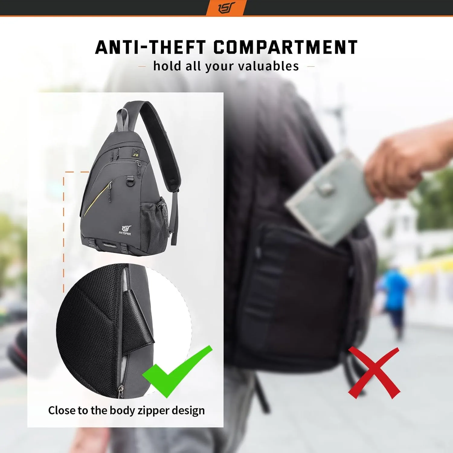 SKYSPER Sling Laptop Bag (Up to 13 Inch) - 18L Crossbody Sling Backpack Travel Shoulder Bag Hiking Daypack for Men Women(Darkgrey)