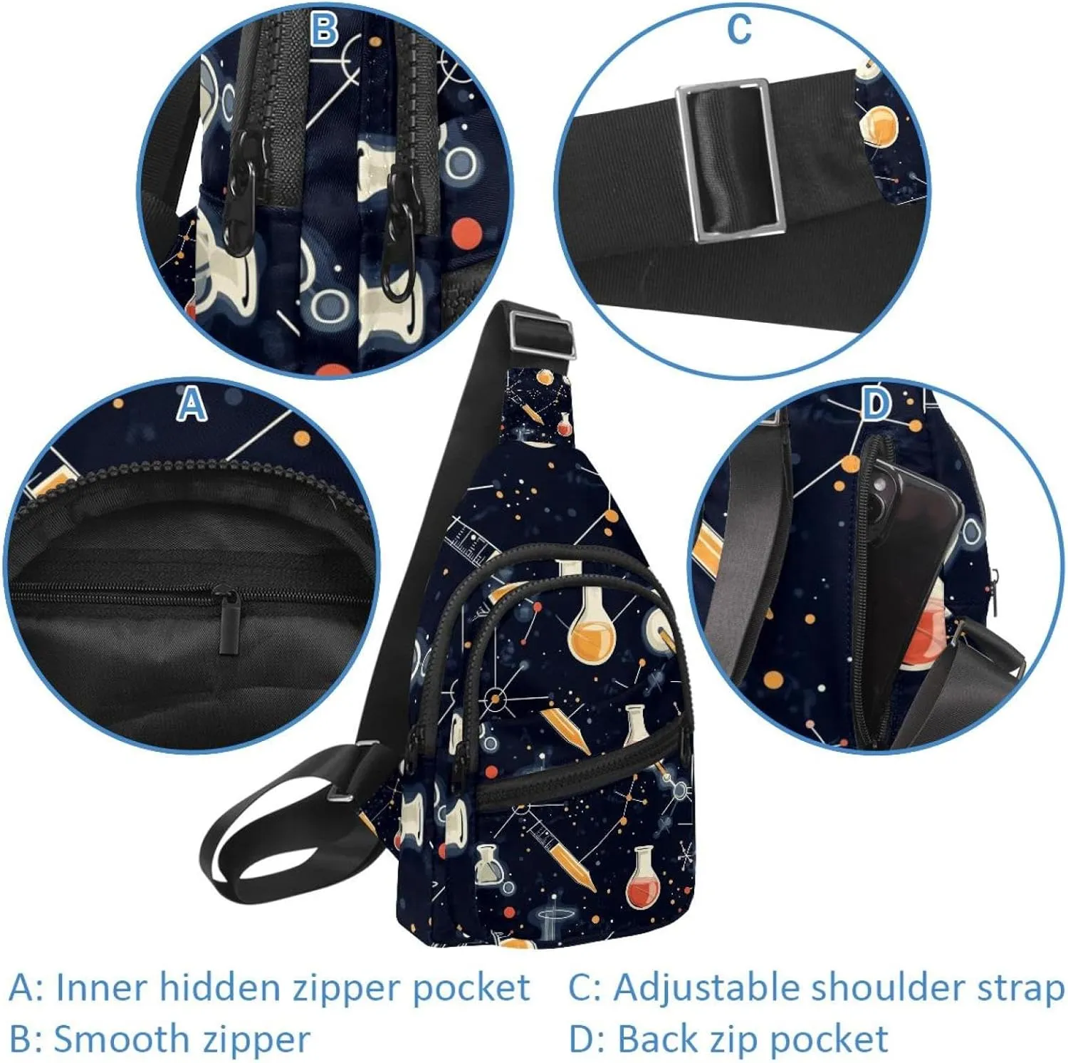 Sling Bag Backpack Crossbody Chest Bag Daypack for Hiking Travel(chemical and scientific)