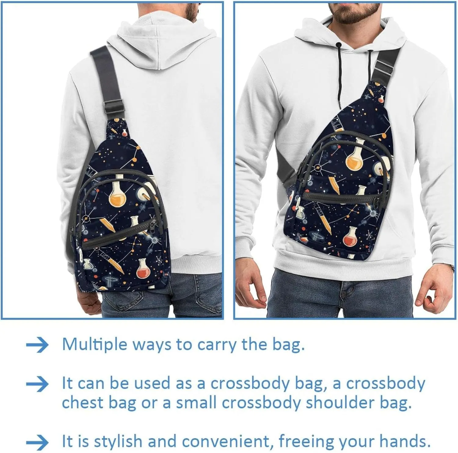 Sling Bag Backpack Crossbody Chest Bag Daypack for Hiking Travel(chemical and scientific)