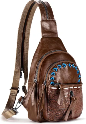 Sling Bag Crossbody Bags for Women Trendy Leather Fanny Packs Chest Bag Sling Crossbody Backpack for Travel (Coffee Color)