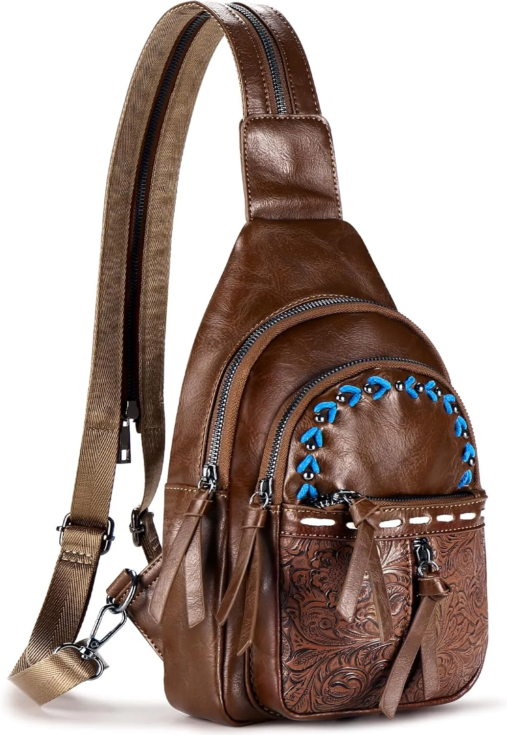 Sling Bag Crossbody Bags for Women Trendy Leather Fanny Packs Chest Bag Sling Crossbody Backpack for Travel (Coffee Color)