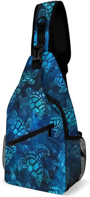 Sling Bag Crossbody Sling Backpack for Women Men Travel Hiking Daypack Chest Shoulder Bag (for Watercolor Blue Sea Turtle)