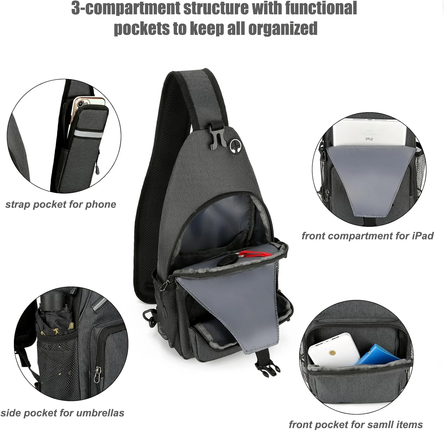 Sling Bag for Men Crossbody Chest Bag Sling Backpack Travel Hiking Daypack Sports Bag