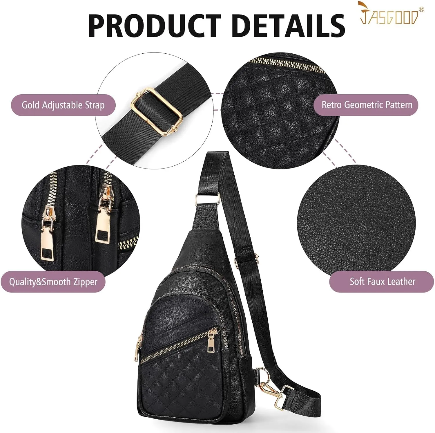 Sling Bag for Women Crossbody Leather Fanny Packs Chest Bag Fashion Sling Backpack Travel JASGOOD