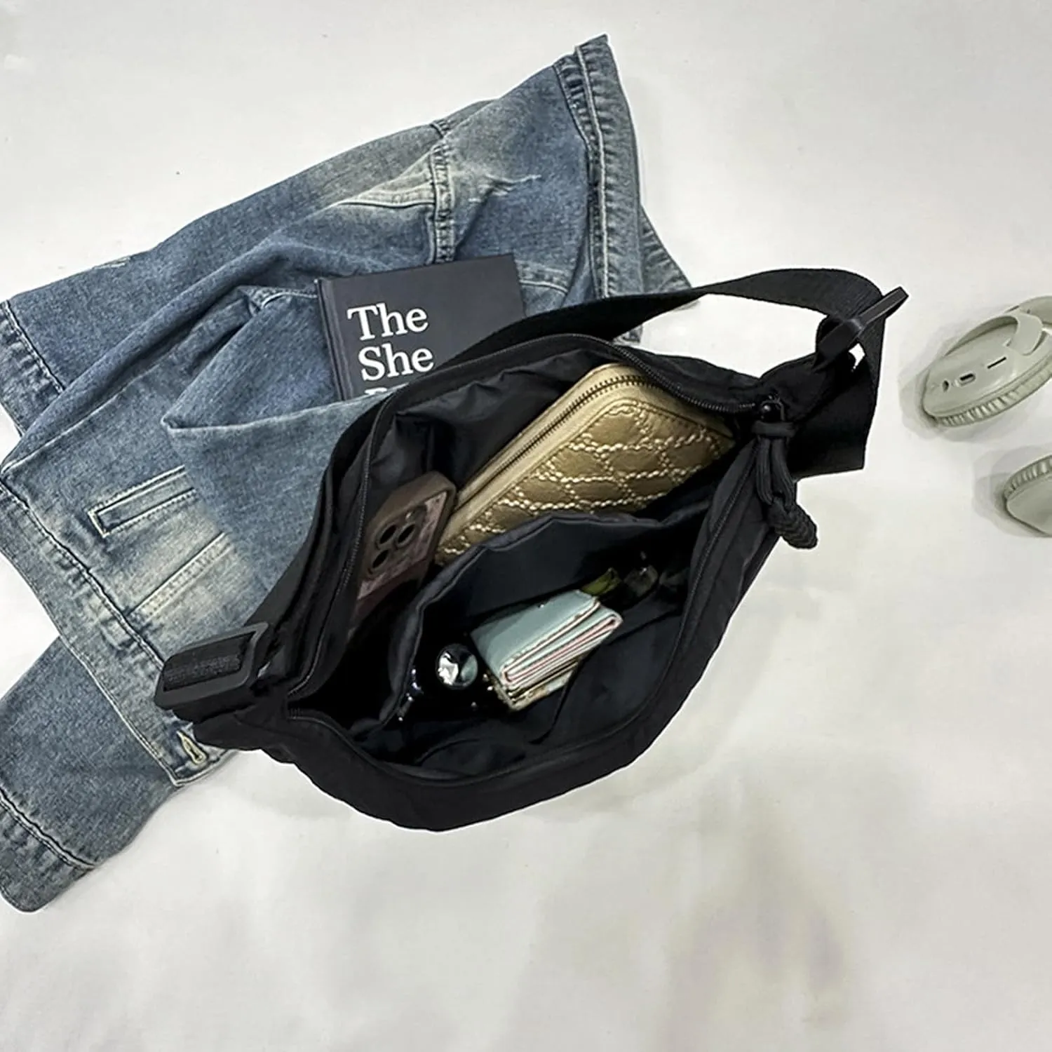 Slouchy Dumpling Bag，Nylon Crossbody Bags ，Crescent Bag for Women Men，Crossbody Bag ，Hobo Bag for Women Men