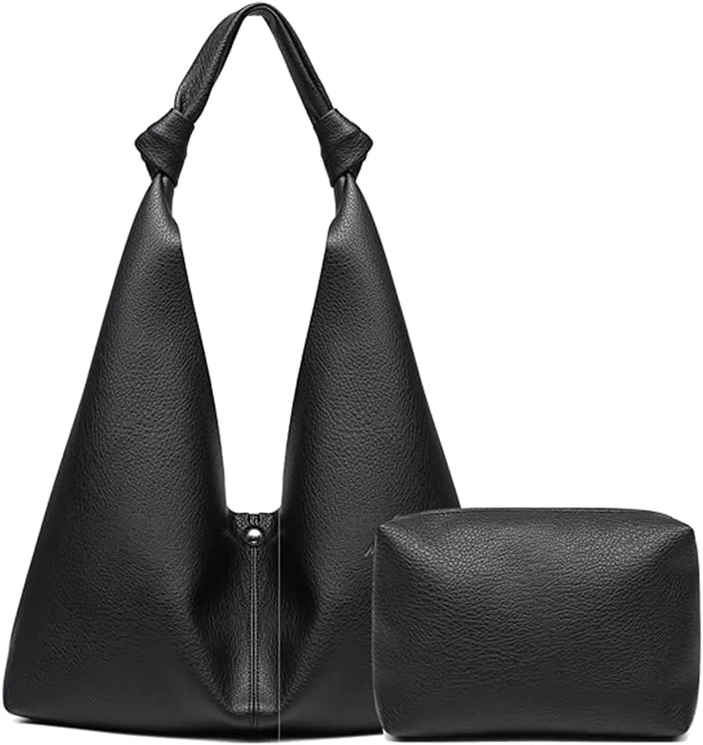 Slouchy Hobo Bag for Women Vegan Leather Shoulder Bag Knotted Hobo Purse Ladies Top Handle Handbag, with Small Purse