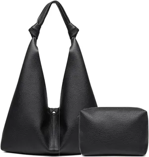 Slouchy Hobo Bag for Women Vegan Leather Shoulder Bag Knotted Hobo Purse Ladies Top Handle Handbag, with Small Purse