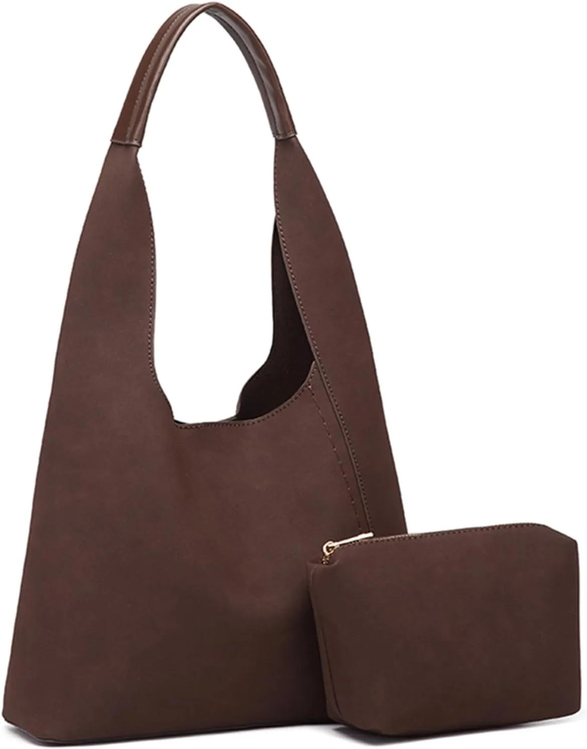 Slouchy Hobo Bags for Women, Shoulder Handbag Purse 2pcs Soft Tote Work Bag PU Leather Top Handle Bag