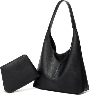 Slouchy Hobo Bags for Women Tote Bag Retro PU Leather Crossbody Purse Soft Shoulder Purses 2pcs Work College Handbags