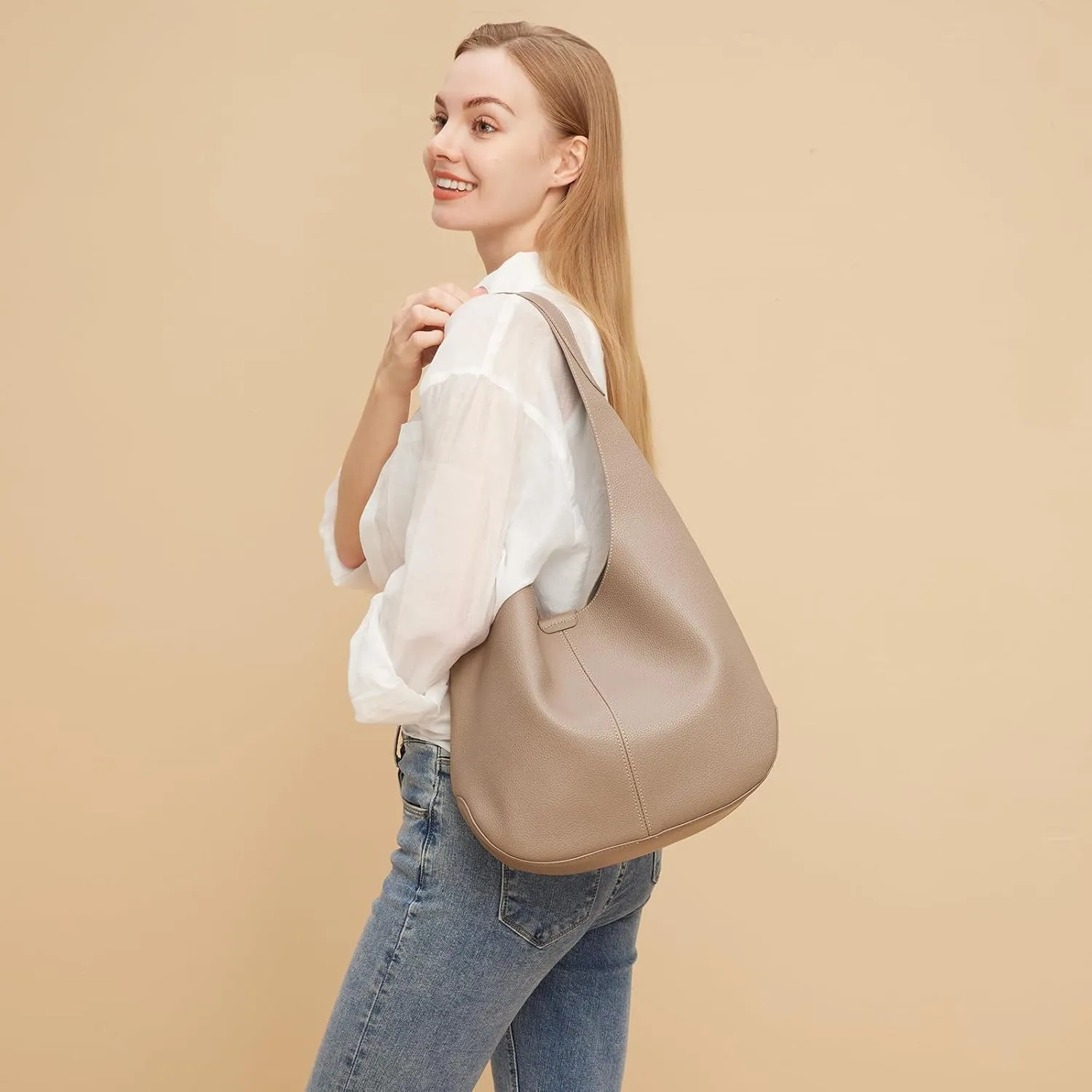 Slouchy Hobo Bags for Women Tote Bag Soft Vegan Leather Shoulder Purses 2 Pcs