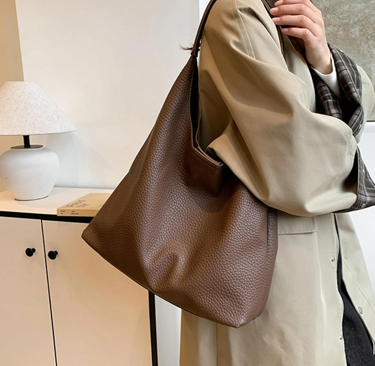 Slouchy Hobo Bags for Women Tote Bag,Retro PU Leather Crossbody Bag,Soft Shoulder Purses Handbags Large Capacity 2pcs