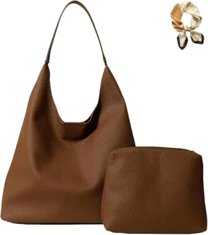 Slouchy Hobo Bags for Women Tote Bag,Retro PU Leather Crossbody Bag,Soft Shoulder Purses Handbags Large Capacity 2pcs