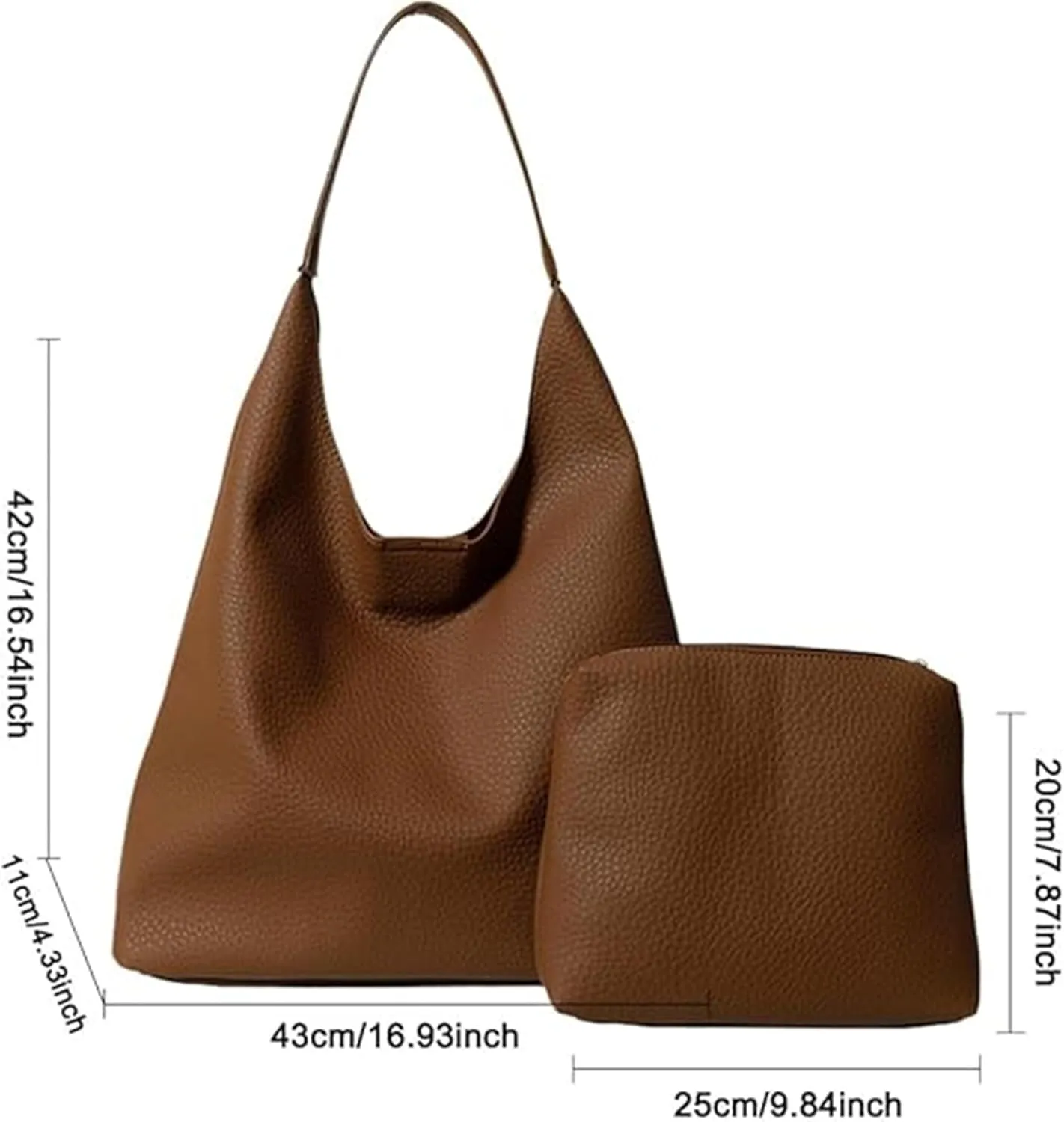 Slouchy Hobo Bags for Women Tote Bag,Retro PU Leather Crossbody Bag,Soft Shoulder Purses Handbags Large Capacity 2pcs