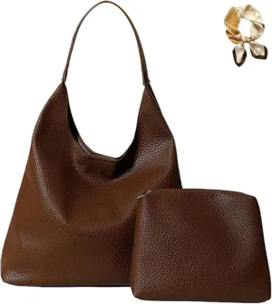 Slouchy Hobo Bags for Women Tote Bag,Retro PU Leather Crossbody Bag,Soft Shoulder Purses Handbags Large Capacity 2pcs