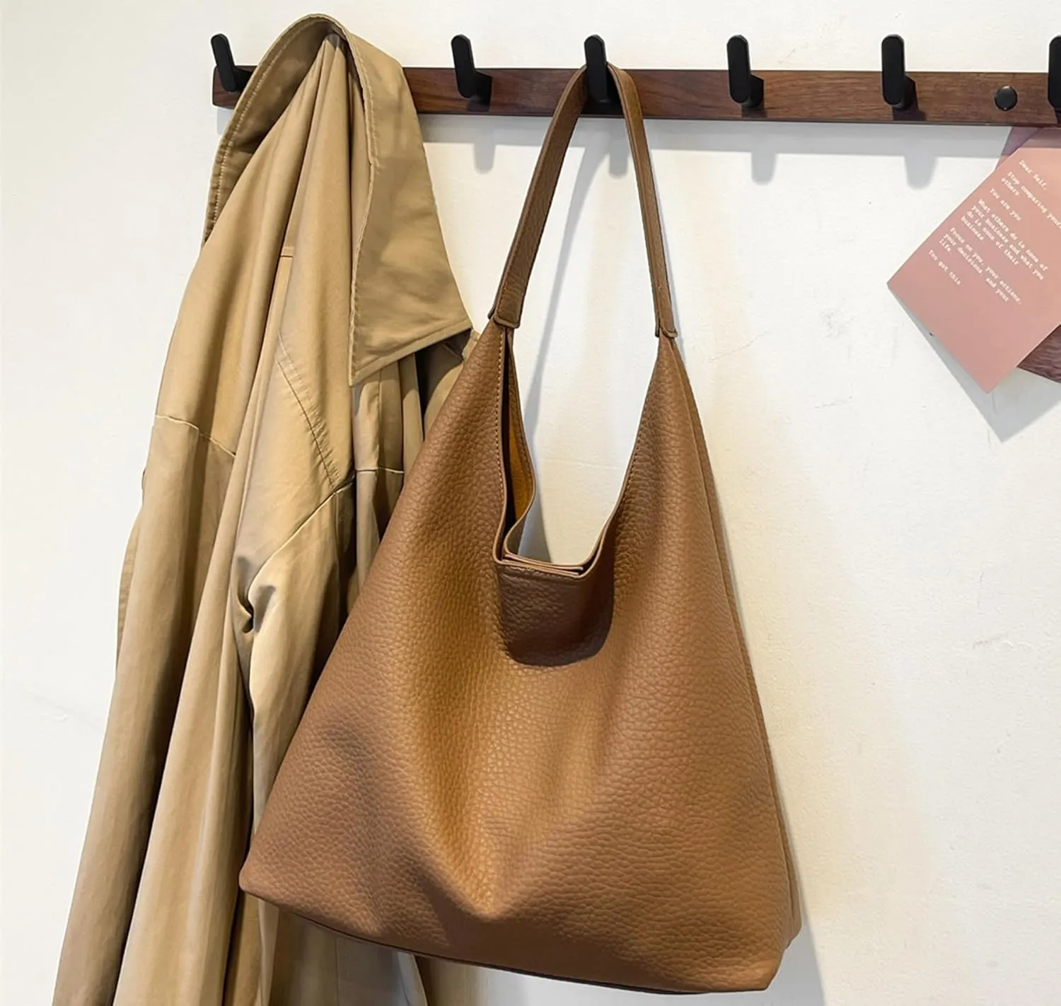 Slouchy Hobo Bags for Women Tote Bag,Retro PU Leather Crossbody Bag,Soft Shoulder Purses Handbags Large Capacity 2pcs