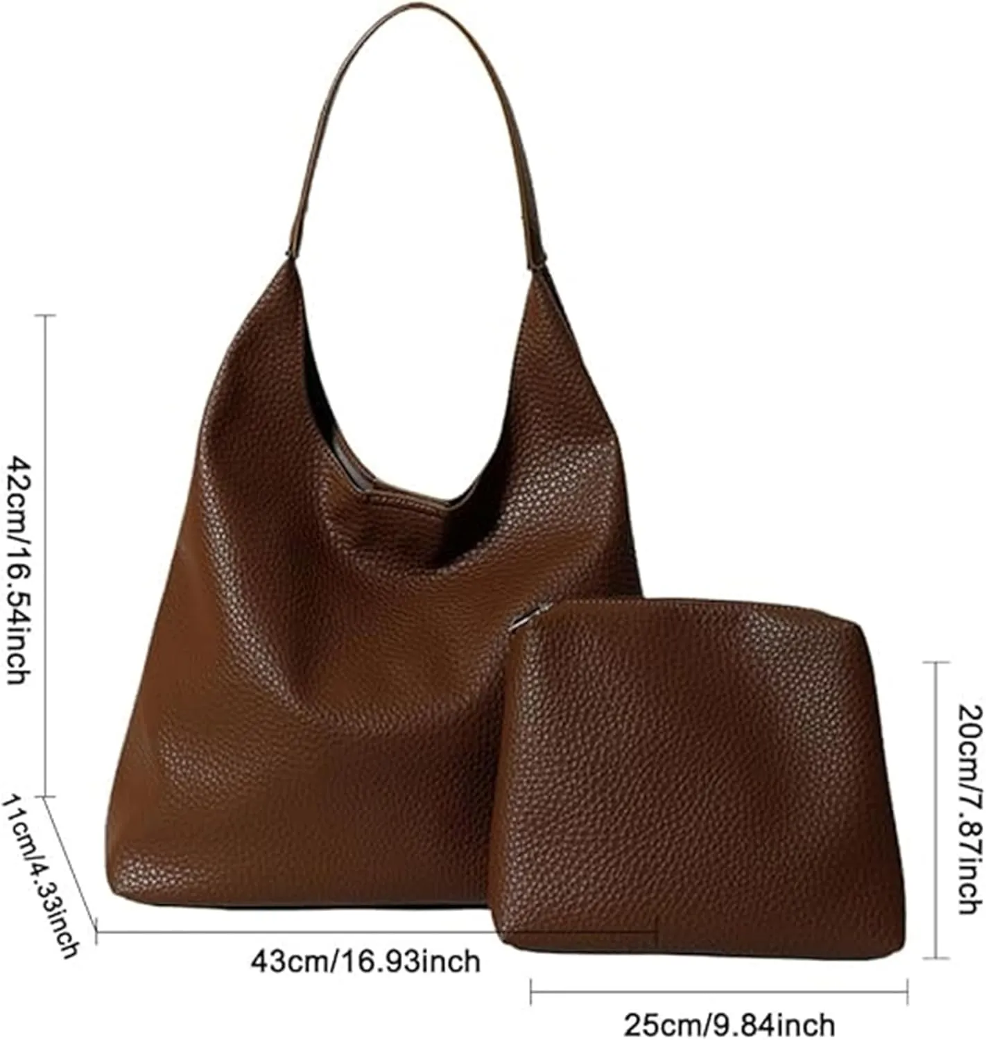 Slouchy Hobo Bags for Women Tote Bag,Retro PU Leather Crossbody Bag,Soft Shoulder Purses Handbags Large Capacity 2pcs