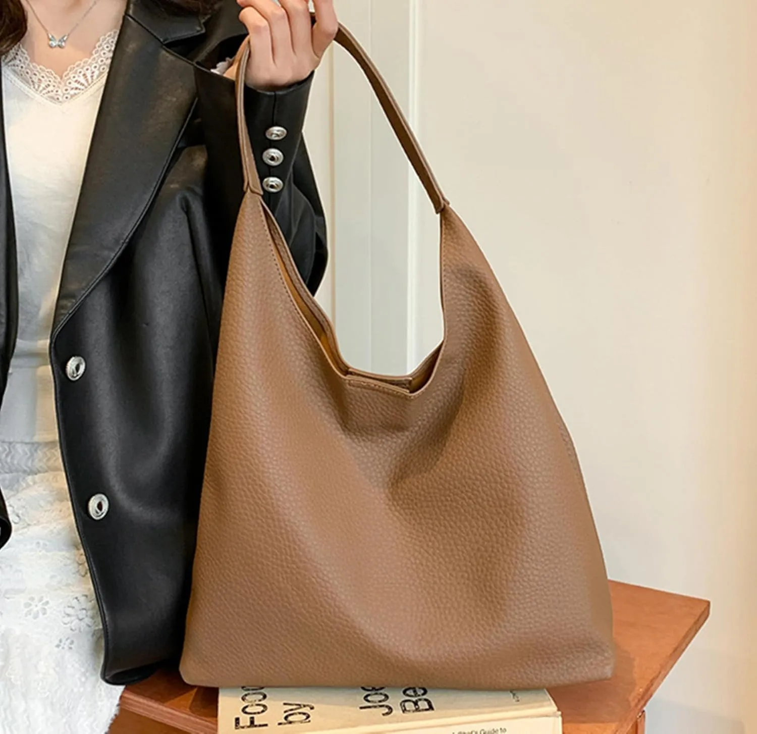 Slouchy Hobo Bags for Women Tote Bag,Retro PU Leather Crossbody Bag,Soft Shoulder Purses Handbags Large Capacity 2pcs