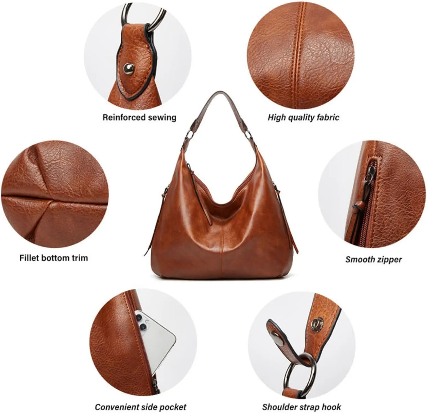 Slouchy Hobo Shoulder Bag for Women Genuine Leather Designer Top Handle Tote for Everyday Essentials