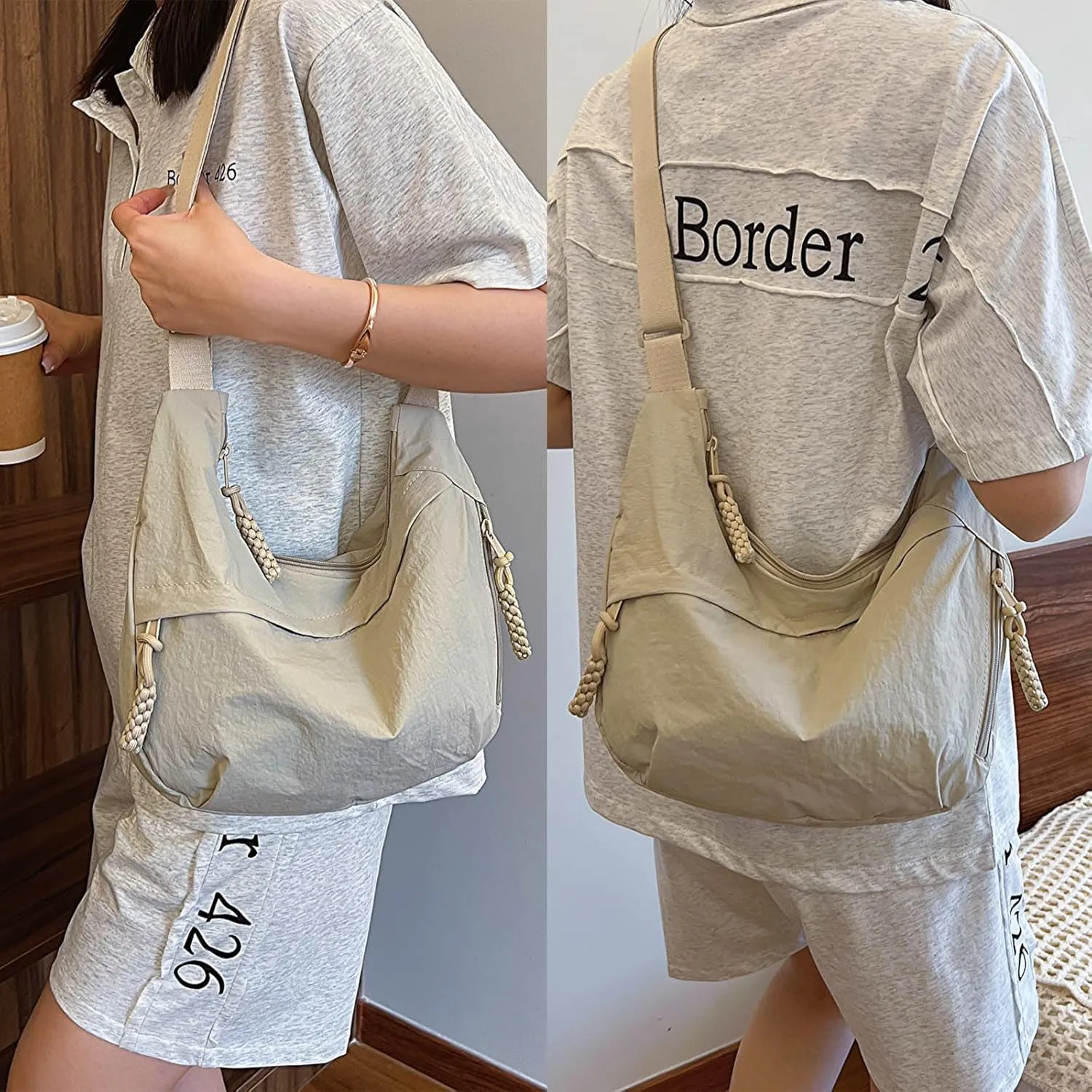 Slouchy Hobo Tote Bags for Women - Retro PU Leather Shoulder Handbag Purse Large Capacity 2pcs