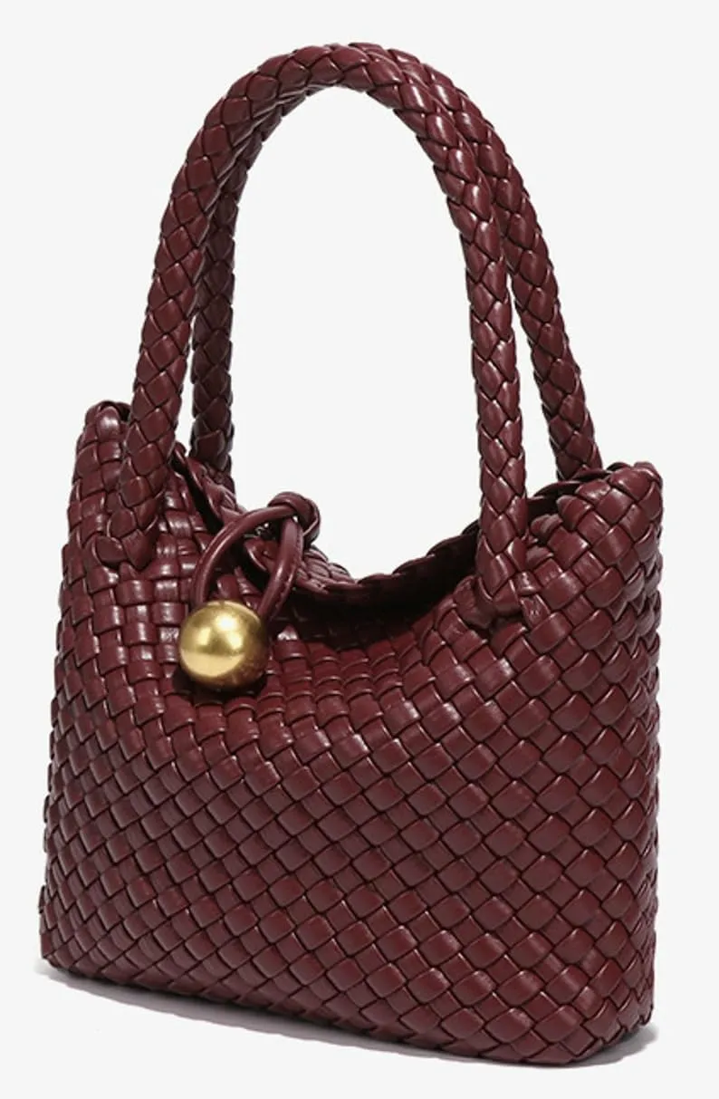Slouchy PU Leather Woven Hobo Bags Women Trendy Crossbody Crescent Shoulder Purse Beach Satchel Top Handle Tote Handbag
