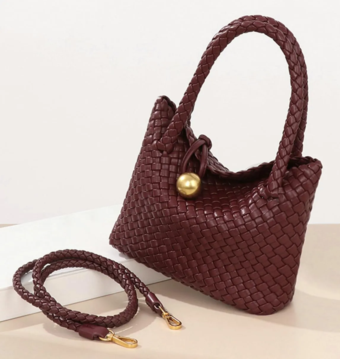 Slouchy PU Leather Woven Hobo Bags Women Trendy Crossbody Crescent Shoulder Purse Beach Satchel Top Handle Tote Handbag