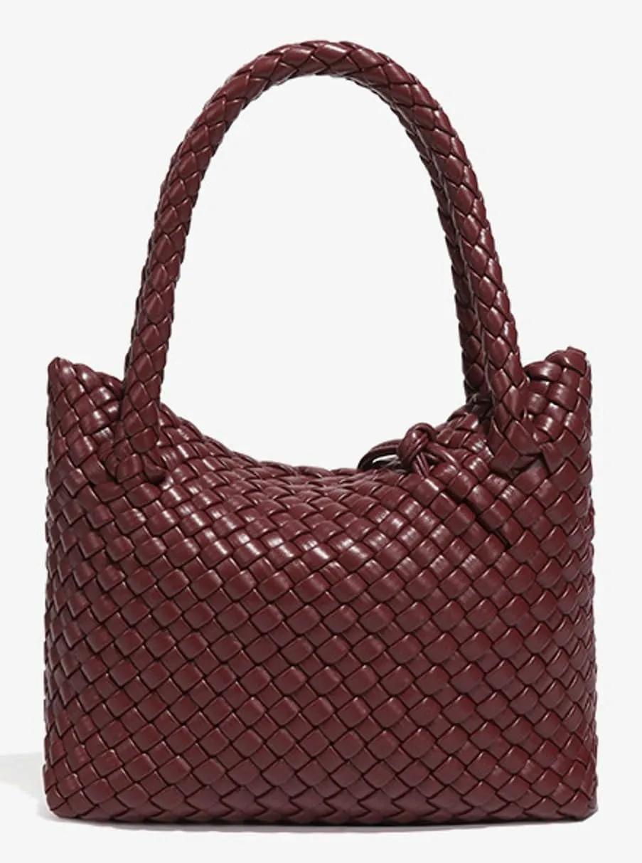 Slouchy PU Leather Woven Hobo Bags Women Trendy Crossbody Crescent Shoulder Purse Beach Satchel Top Handle Tote Handbag