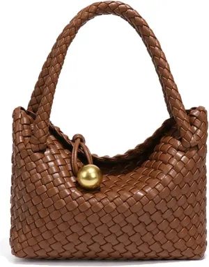 Slouchy PU Leather Woven Hobo Bags Women Trendy Crossbody Crescent Shoulder Purse Beach Satchel Top Handle Tote Handbag