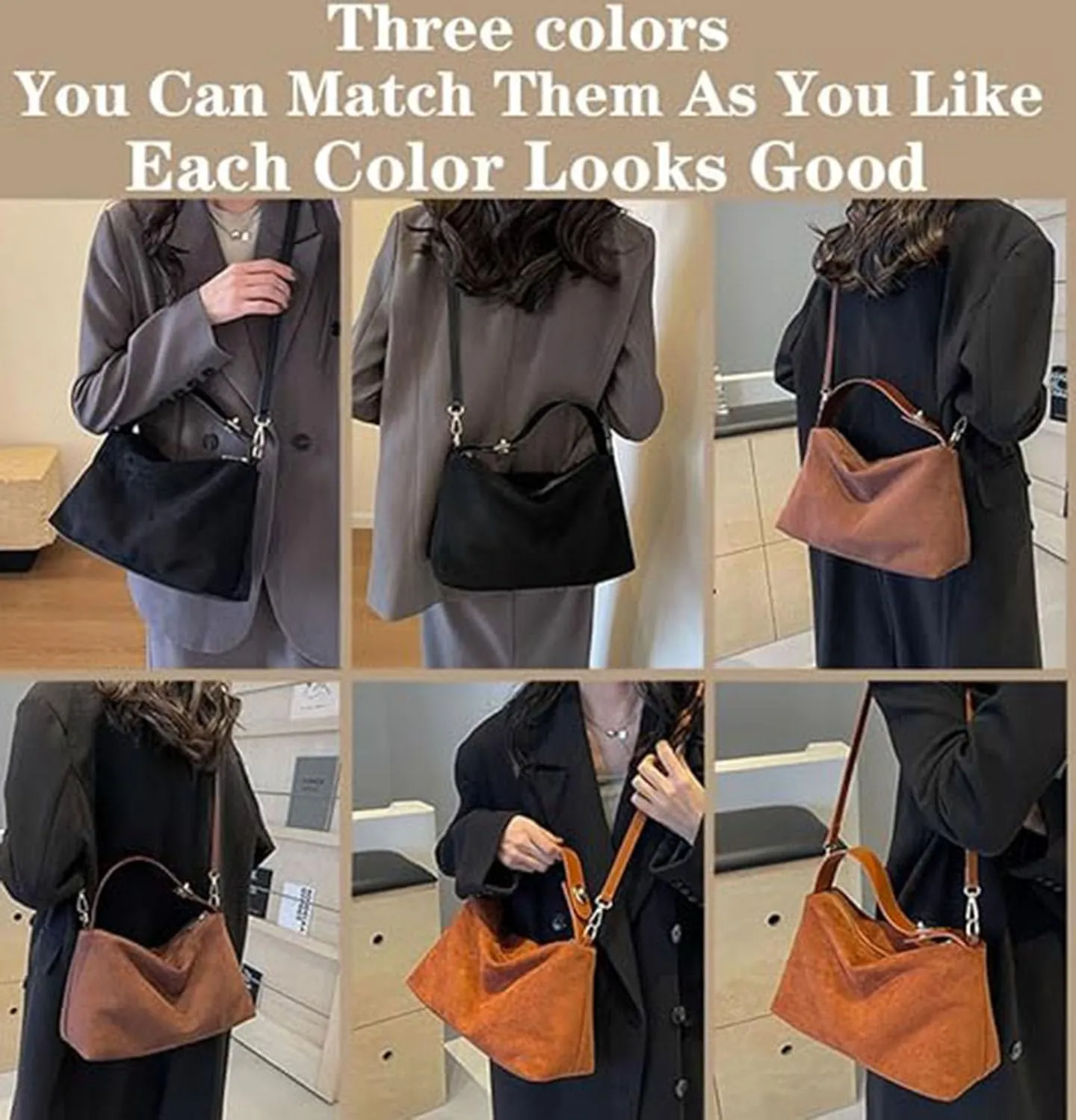 Slouchy Suede Cloud Hobo Bags Brown Suede Bag Retro Suede Shoulder Bag Women Crescent Shoulder Bag