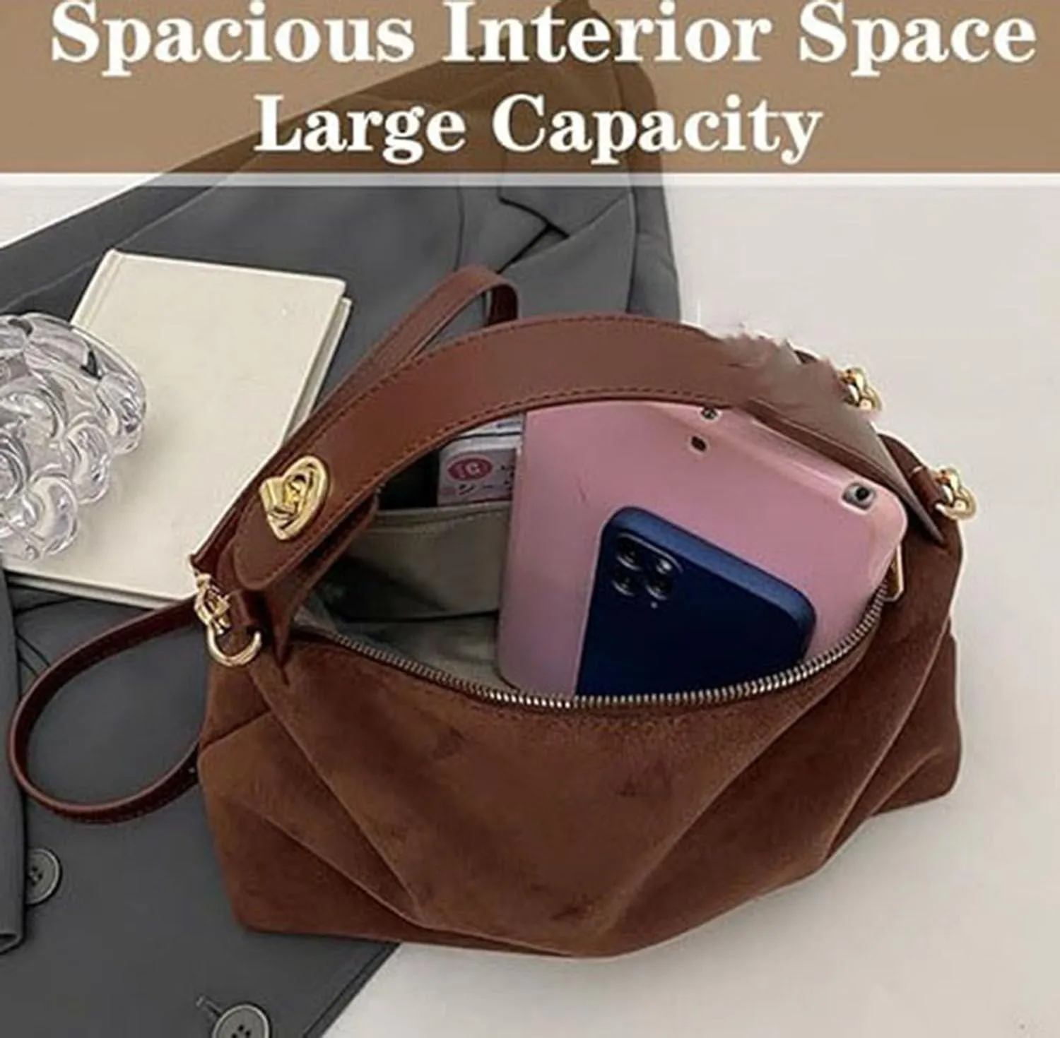 Slouchy Suede Cloud Hobo Bags Brown Suede Bag Retro Suede Shoulder Bag Women Crescent Shoulder Bag