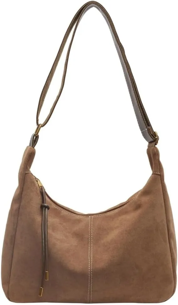 Slouchy Suede Shoulder Bag for Women Large Soft Totes Working Purse Handbag Dumpling Crossbody Satchel with Zipper