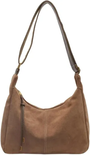 Slouchy Suede Shoulder Bag for Women Large Soft Totes Working Purse Handbag Dumpling Crossbody Satchel with Zipper