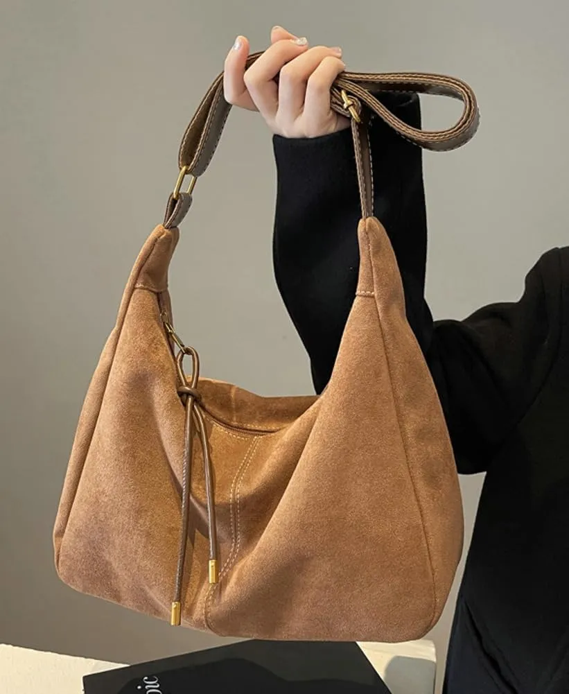 Slouchy Suede Shoulder Bag for Women Large Soft Totes Working Purse Handbag Dumpling Crossbody Satchel with Zipper