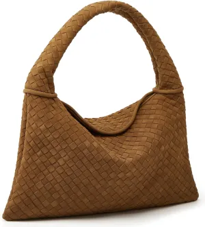 Slouchy Woven Suede Hobo Bags Women Trendy Suede Purse Crossbody Crescent Shoulder Satchel Work Bag Top Handle Tote Handbag