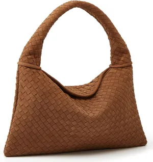 Slouchy Woven Suede Hobo Bags Women Trendy Suede Purse Crossbody Crescent Shoulder Satchel Work Bag Top Handle Tote Handbag